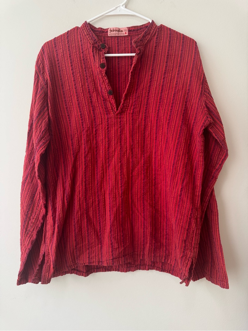 Fabindia Cotton Red Striped Long-Sleeve Women's Top